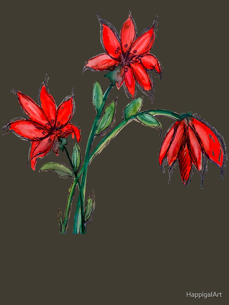 Red Lillies Flowers by HappigalArt