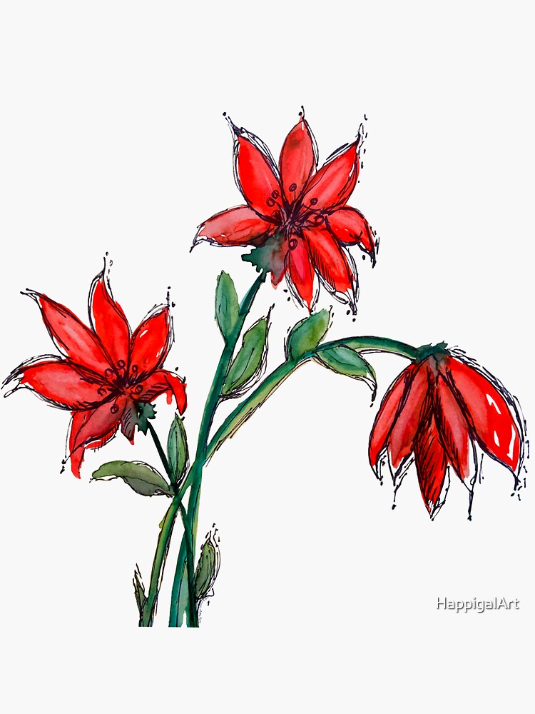 Red Lillies Flowers by HappigalArt
