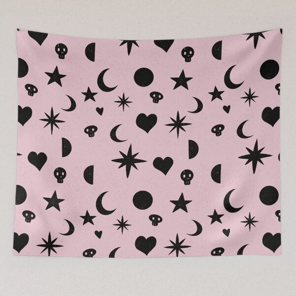 Item preview, Halloween brew of hearts, stars, & skulls in pink designed and sold by CoffeePandaArt.