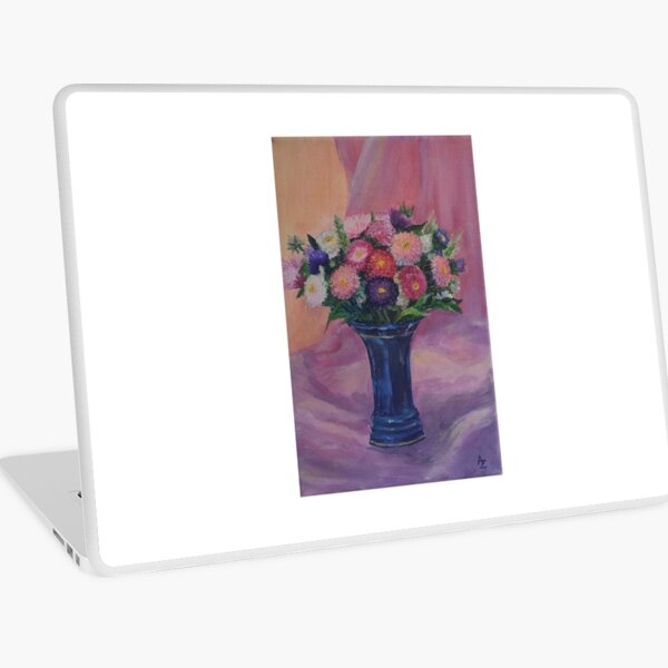 A small bouquet of asters in a blue vase Laptop Skin