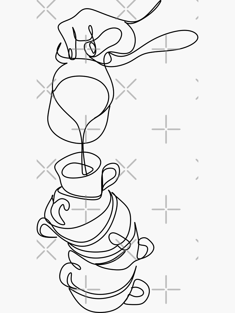 Monochrome vector contour drawing of couple of tea cups with