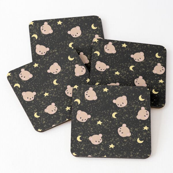 Item preview, Black cute kawaii starry night teddy bear aesthetic pattern print  designed and sold by Moriyama.