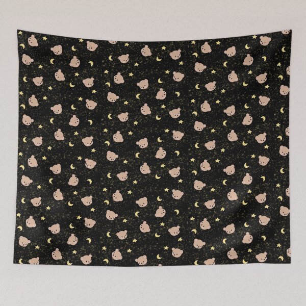 Item preview, Black cute kawaii starry night teddy bear aesthetic pattern print  designed and sold by Moriyama.