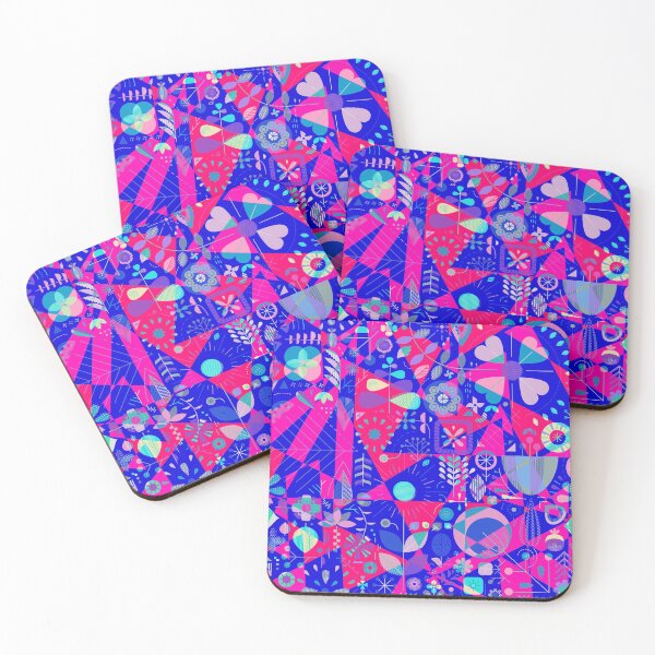 Item preview, Geometric Floral Blue Pink and Red Pattern Design designed and sold by ArtbyJeanClaude.