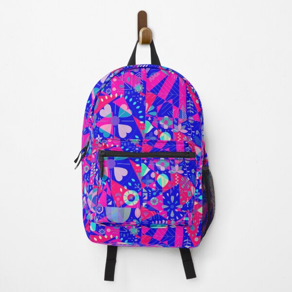 Item preview, Geometric Floral Blue Pink and Red Pattern Design designed and sold by ArtbyJeanClaude.