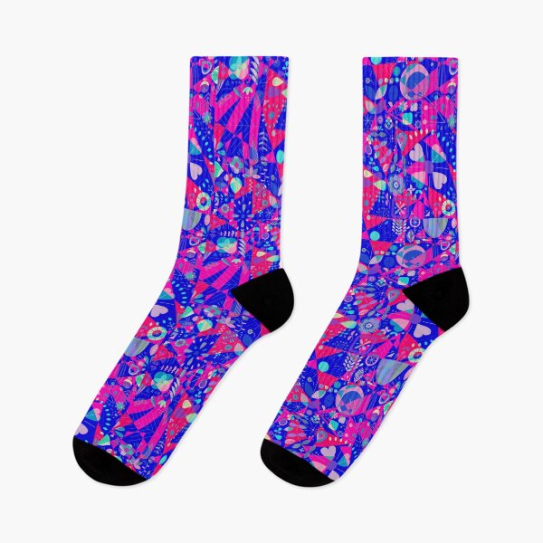 Item preview, Geometric Floral Blue Pink and Red Pattern Design designed and sold by ArtbyJeanClaude.