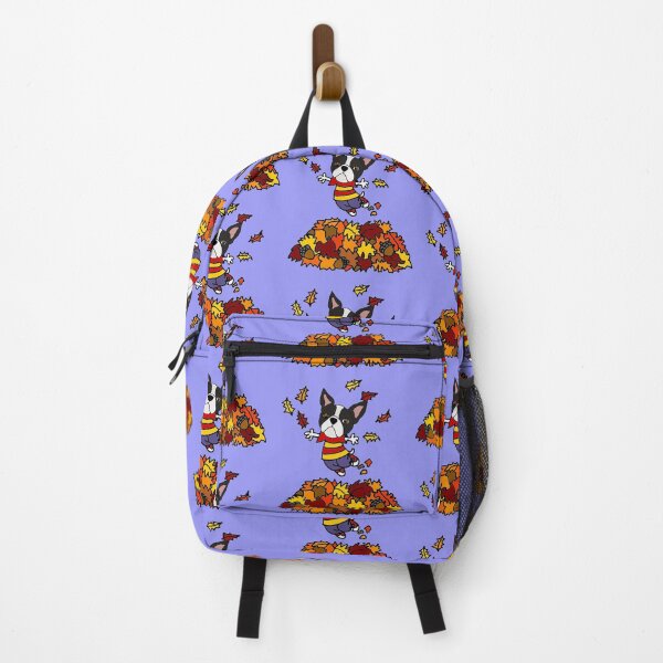 Item preview, Funny Boston Terrier Puppy Dog Jumping in Leaf Pile designed and sold by Nature's Fancy.