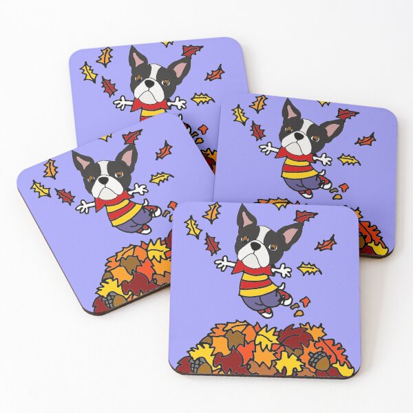 Item preview, Funny Boston Terrier Puppy Dog Jumping in Leaf Pile designed and sold by Nature's Fancy.