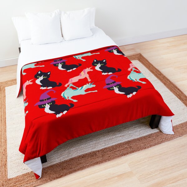 Black Cats Witch Hat And Unicorn Design Comforter