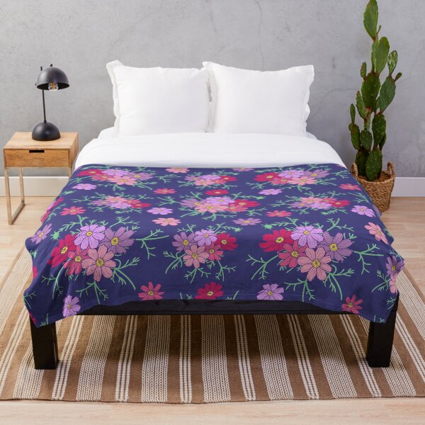 Item preview, Pink, violet, purple and claret cosmos flowers seamless pattern on navy blue background designed and sold by Katine-Art.