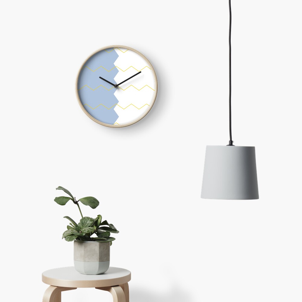 Zigzag split blue white and yellow Clock
