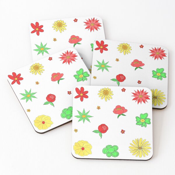 Item preview, Bib Flowers 14 Line Flowers Hand Drawn in Festive Holiday Christmas Colors designed and sold by CottoVerdi.