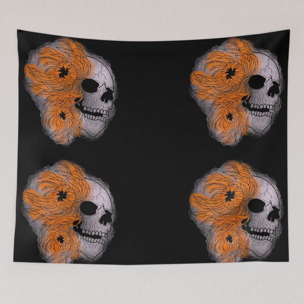 Item preview, Orange skull and chrysanthemums designed and sold by BV-creas.
