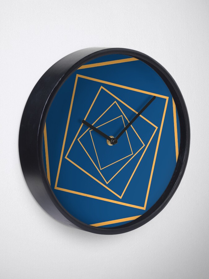 Alternate view of Geometric rotating squares navy and mustard Clock