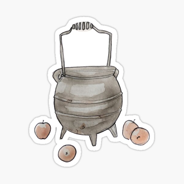 Cast Iron Cauldron with Apples Illustration in Watercolor Sticker