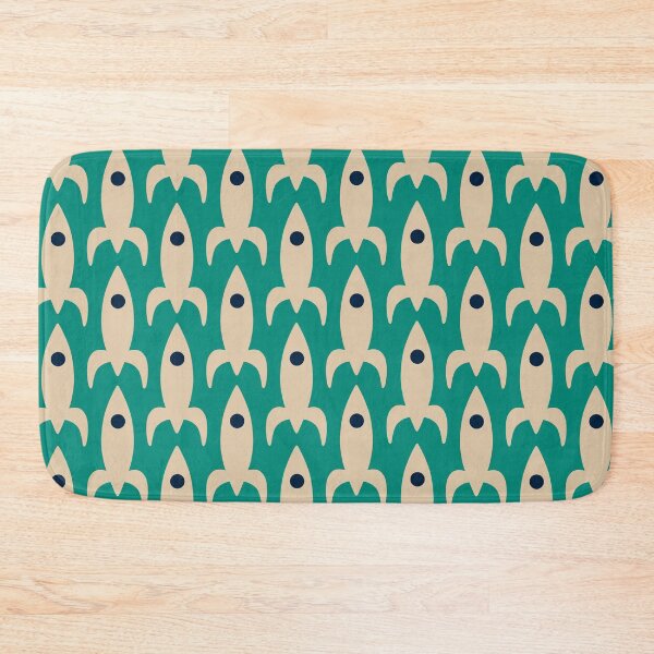 Item preview, Space Age Rocket Ships - Mid-Century Modern Atomic Age Pattern in Mid Mod Beige and Teal designed and sold by kierkegaard.
