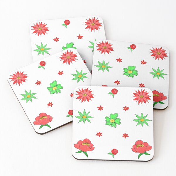 Item preview, Bib Flowers Line Flowers Hand Drawn in Festive Holiday Christmas Colors designed and sold by CottoVerdi.
