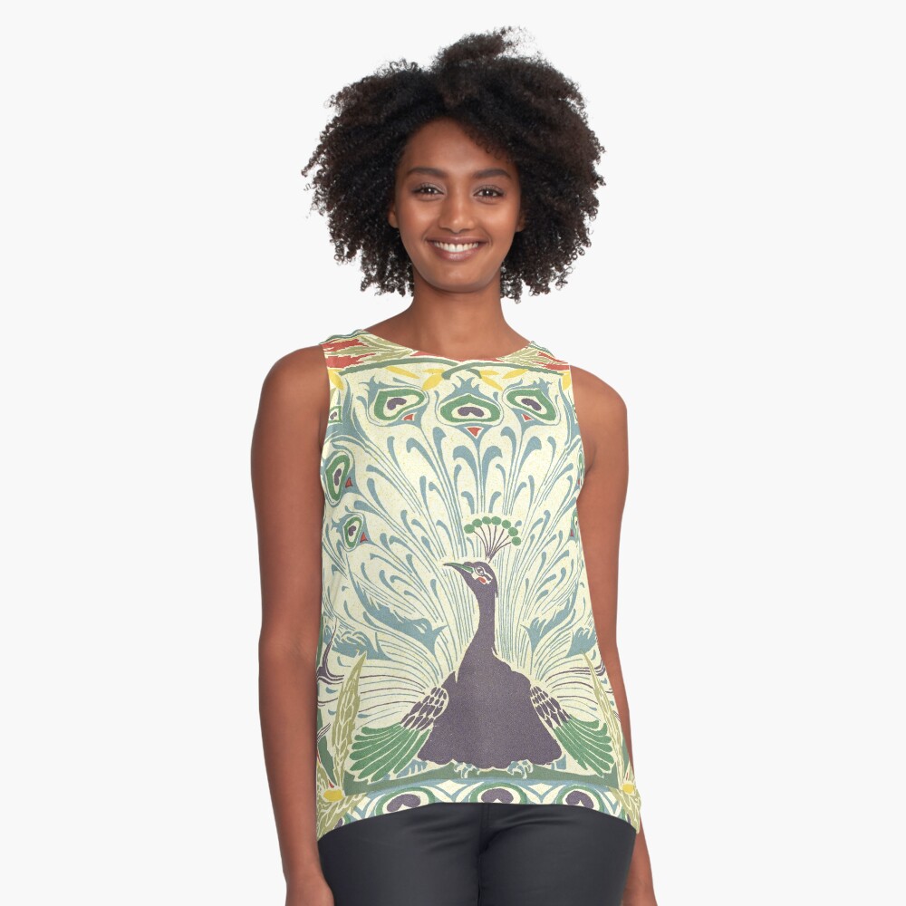 Peacock - Art Nouveau Vintage Colorful Illustration Sleeveless Top for  Sale by elevens