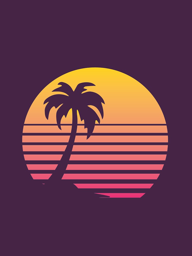 “Synthwave Vaporwave Sun with lateral Palm Tree” T-shirt by Babrr