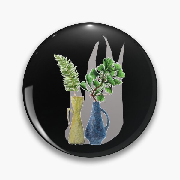 Item preview, I love jurassic ceramics! Vases still life with fern and gingko in blue-yellow-gray designed and sold by HeyK.
