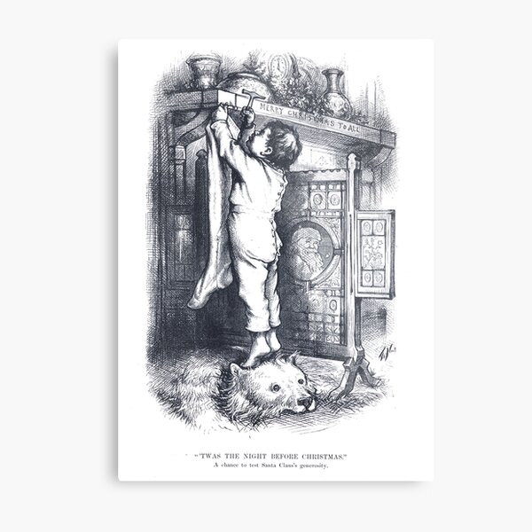 Vintage Santa Claus Etching "Twas The Night Before Christmas" by Thomas Nast Metal Print