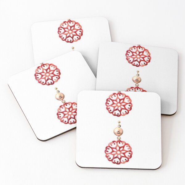 Item preview, STELLA 2 flower star red rose golden round chain circle mandala metal white hearts stripes jewel designed and sold by dragonemma.