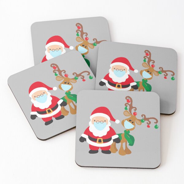 Item preview,  Reindeer and Santa Wearing Face Masks 2020 Christmas designed and sold by ColorFlowArt.