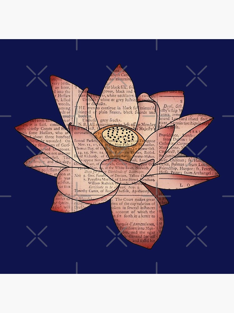Pink Lotus Flower on Vintage Newspaper
