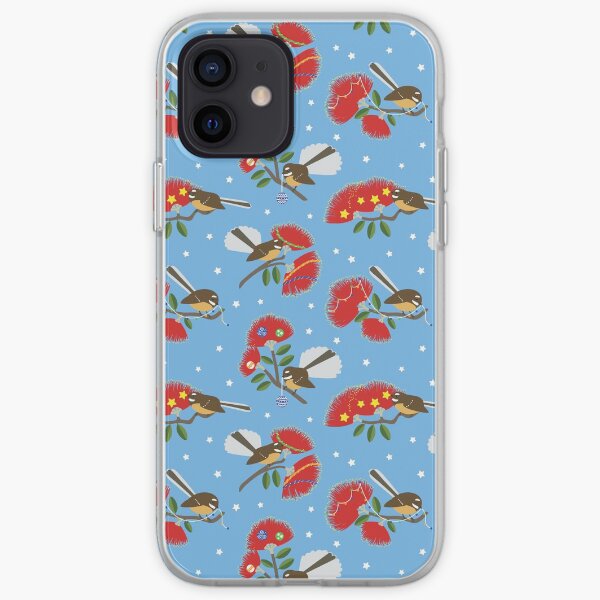 New Zealand Fantail Decorating Pohutukawa Tree - BLUE iPhone Soft Case