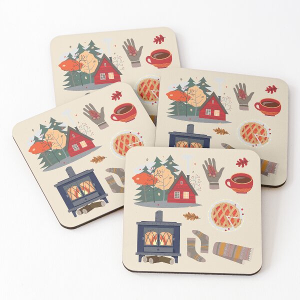 Item preview, Cozy Autumn Home, Fireplace, Pie, Socks, Scarf, Gloves, Hot Chocolate, Acorns and Leaves Set designed and sold by Alicia Chee.