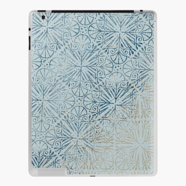 Simple Ethnic Ombre Dusty Navy Creme Deco Tiles Textured Stamp Pattern iPad Skin
