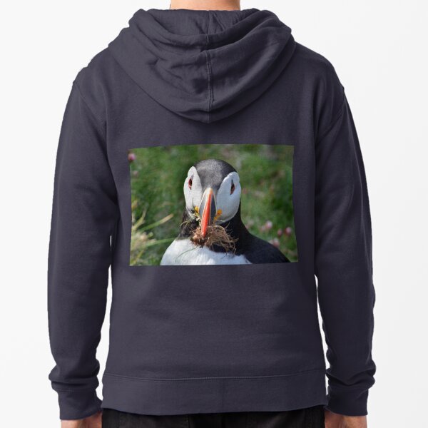 Puffin with Nesting Material Zipped Hoodie