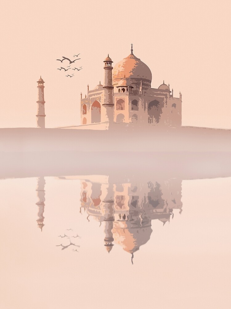Discover The Taj Mahal, Wonders Of World, Love Symbol, Digital Art Illustration Premium Matte Vertical Poster
