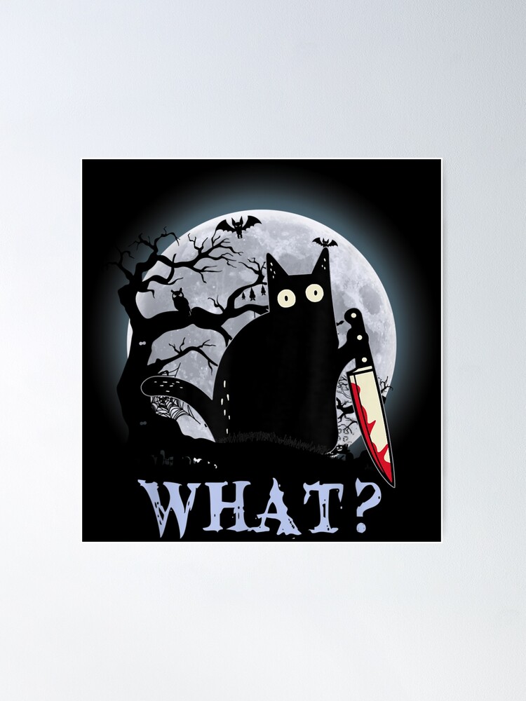 Funny Black Cat WHAT? - Murderous Cat Holding Knife Coasters (Set of 4)  for Sale by cxytees