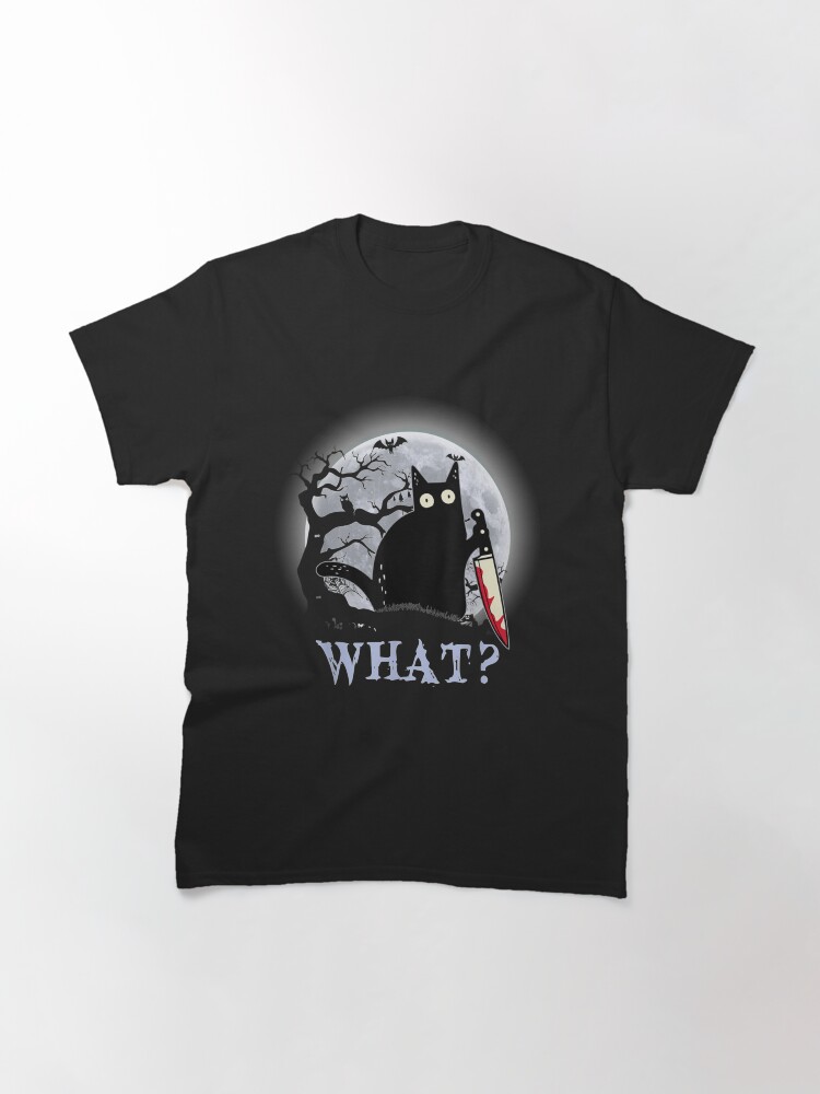 Thumbnail 3 of 7, Classic T-Shirt, Cat What_ Murderous Black Cat With Knife Halloween designed and sold by JoanneHughes.