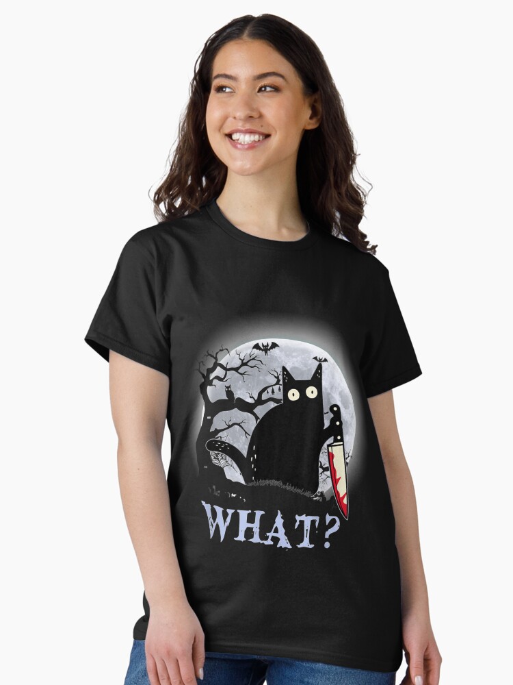 Thumbnail 2 of 7, Classic T-Shirt, Cat What_ Murderous Black Cat With Knife Halloween designed and sold by JoanneHughes.