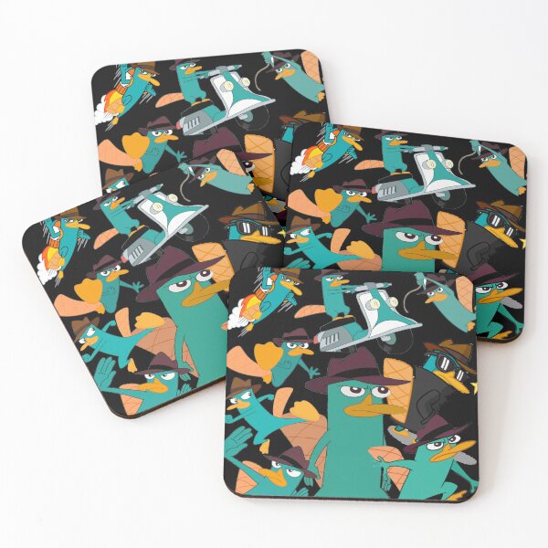 Perry the platypus phineas and ferb collage design  Coasters (Set of 4)  for Sale by aditmohan27