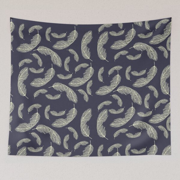 Item preview, Light golden rod yellow feathers on space cadet blue designed and sold by Silver-bee.