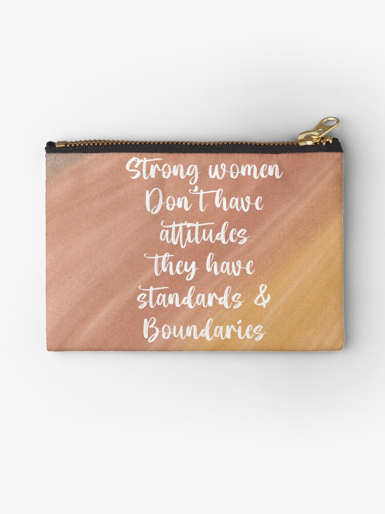 Thumbnail 1 of 4, Zipper Pouch, Strong Women Don’t have Attitudes they have standards and Boundaries Pastel Print designed and sold by Dollfacedesign.
