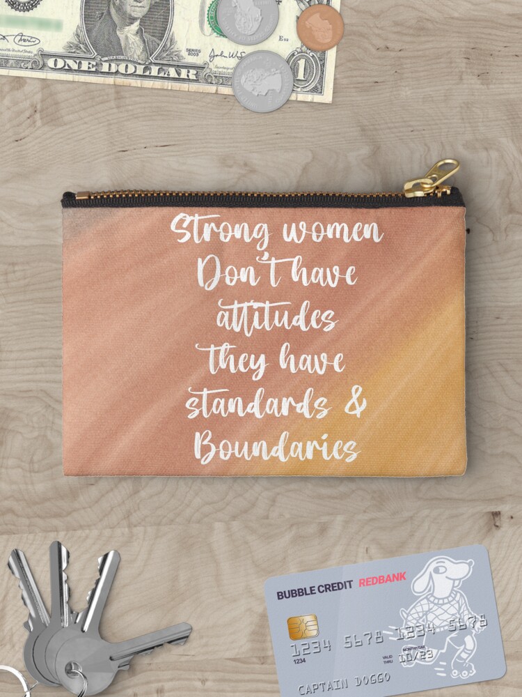 Thumbnail 3 of 4, Zipper Pouch, Strong Women Don’t have Attitudes they have standards and Boundaries Pastel Print designed and sold by Dollfacedesign.