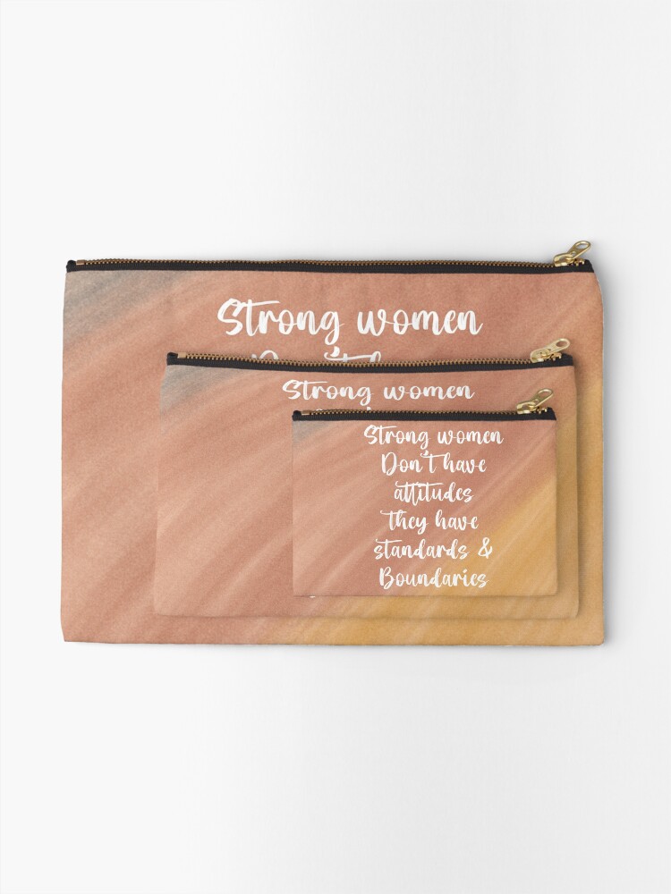 Thumbnail 2 of 4, Zipper Pouch, Strong Women Don’t have Attitudes they have standards and Boundaries Pastel Print designed and sold by Dollfacedesign.