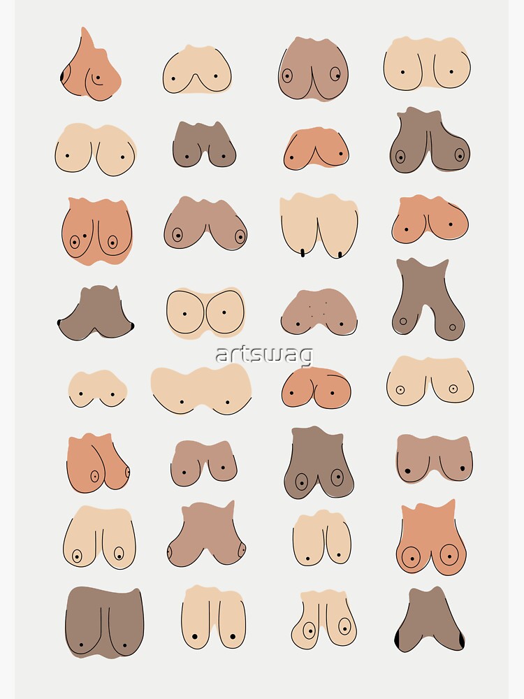 Boobs Come in All Shapes and Sizes - Minimalist Boobs Art - Colourful |  Sticker