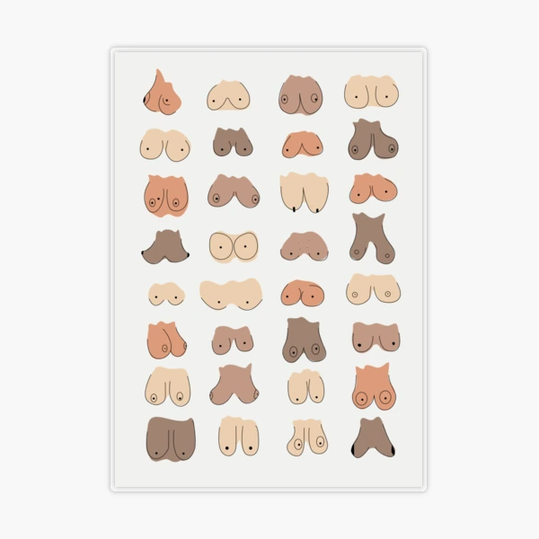 Boobs Come in All Shapes and Sizes - Minimalist Boobs Art - Colourful |  Sticker