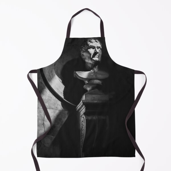 Item preview, half-length statue portrait black and white vertical background in the dark with sunrays filter through shadows designed and sold by fineartitalia.