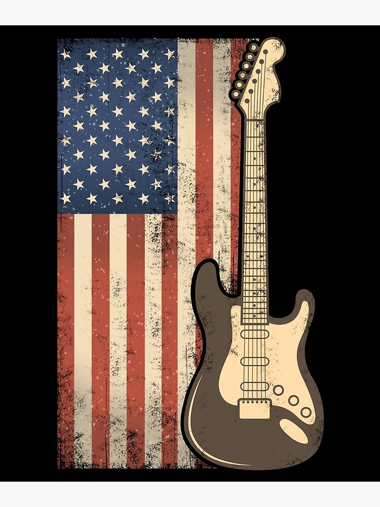 "Vintage US Flag Guitar design American Flag Gift design print" Poster