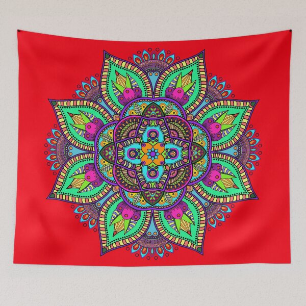 Item preview, Mandala 3 - Geometric Pattern with Black Outline - on Red by Amanda M Lucas designed and sold by Amanda Lucas.