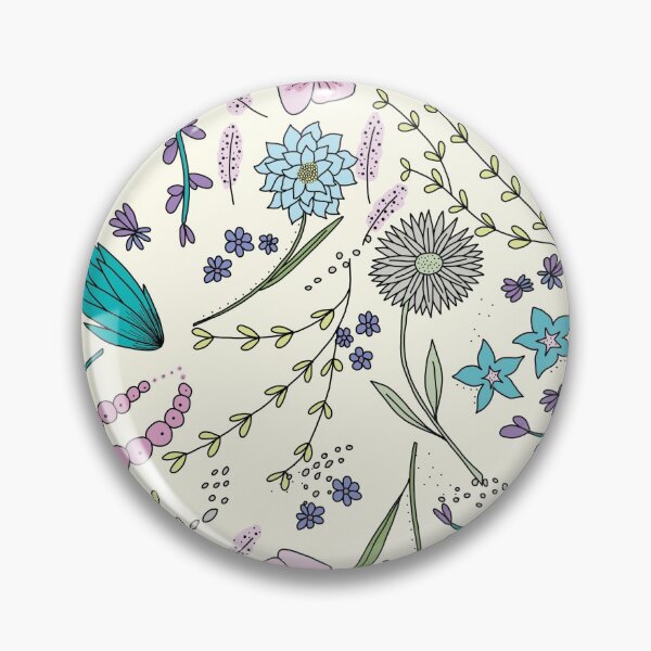 Floral Garden Pink and Blue | Original Art Illustration Pin