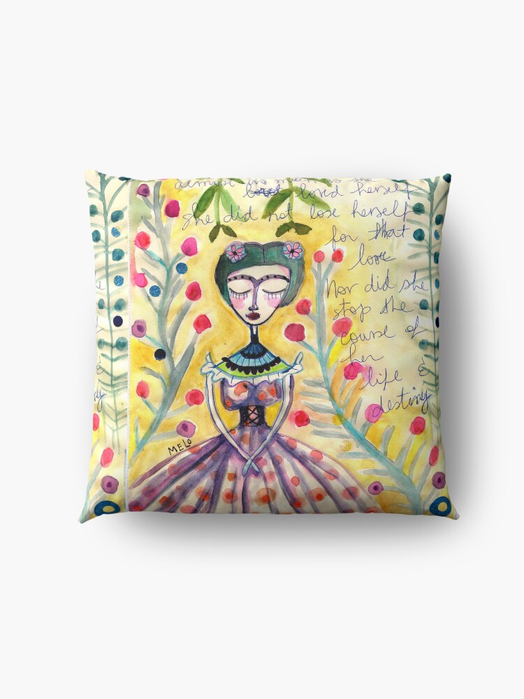 Alternate view of Frida Kahlo Portrait in Yellow background by Cris Melo Floor Pillow