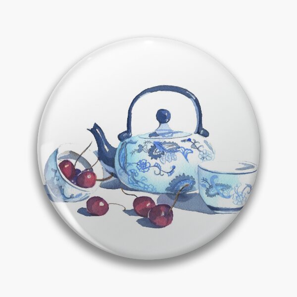 Item preview, Chinese teapot with cherries - watercolors designed and sold by kittyvdheuvel.