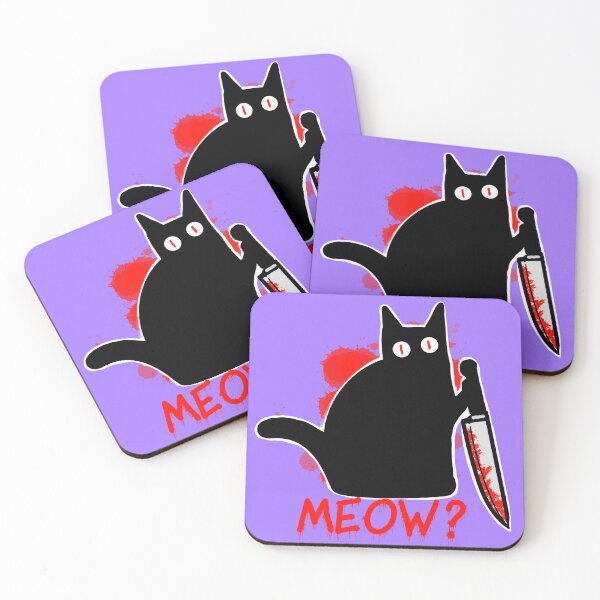 Item preview, Murderous Black Cat with Knife - Meow funny halloween designed and sold by DesignsBySaxton.